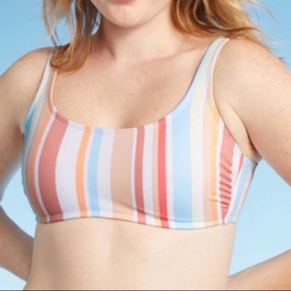 🌞Jr’s Scoop Neck Bralette Bikini Top Multi Stripe